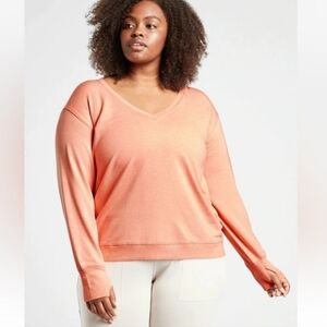 Athleta Sunrise V Neck Sweatshirt Long Sleeve Peach Heather